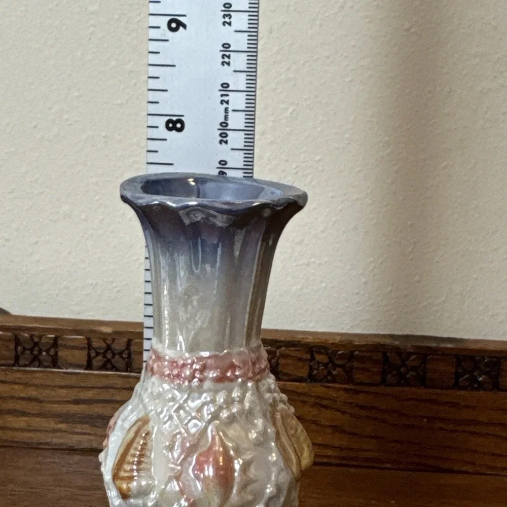 Vintage Pair Iridescent Dolphin Ocean Ceramic Vases 7.5